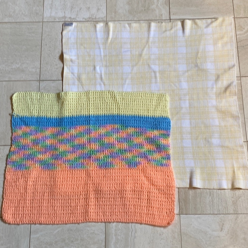 Bundle of 2 Yellow & Peach Baby Handmade Knitted and Sweater Knit Blankets